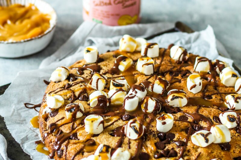 Chocolate Caramel Cookie Pizza