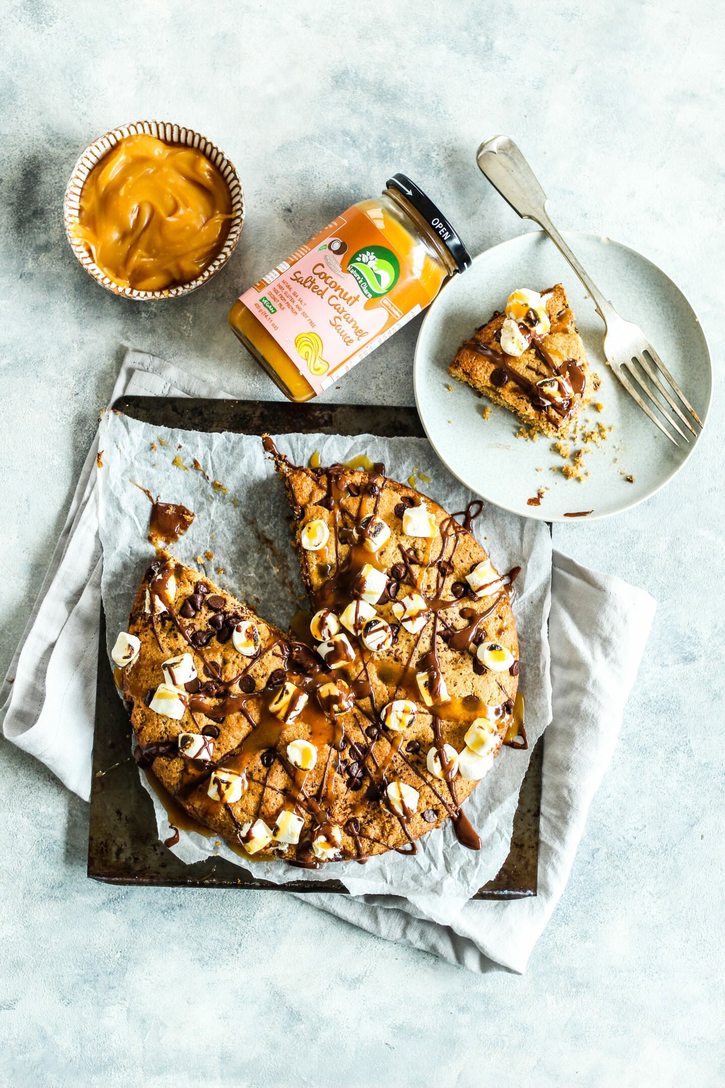 Chocolate Caramel Cookie Pizza